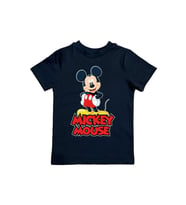 Mickey Mouse baskılı pamuklu penye kumaş yazlık çocuk tişört (Siyah)