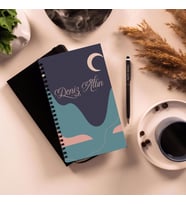 Kendin Tasarla & Ahşap Kapaklı Desenli Defter , Touchpen Metal Tükenmez Kalem (Model 2)