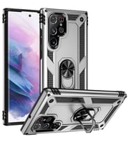 Samsung Galaxy S22 Ultra Uyumlu Kılıf Standlı Manyetik Yüzüklü Military Magnetic Ring Polycarbonate and TPU Case (Gri)