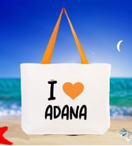 BK Gift I Love Adana Renkli Kulp Kanvas Plaj Çantası 48x40m, Baskılı Omuz Çantası, Alışveriş Çantası (Turuncu)