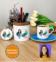 Kişiye Özel Karikatürlü Psikolog Hediye Seti Türk Kahvesi Fincanı, Kalemlik, Anahtarlık Kadın Psikologa Tıp Bayramı Hediyesi (Mavi)