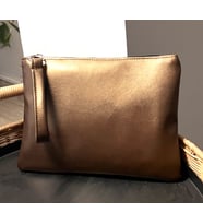 Kadın Fermuarlı Astarlı Deri Portföy Clutch El Çantası (Bakır)
