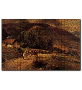 Cakapuzzle Kulübe Ağaçlar Dağlar ve At Arabası  Puzzle Yapboz MDF (Ahşap) (1000 Parça)