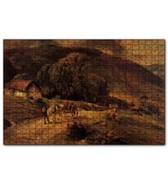 Cakapuzzle Kulübe Ağaçlar Dağlar ve At Arabası  Puzzle Yapboz MDF (Ahşap) (1000 Parça)