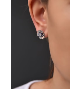 Papatya Silver 925 Ayar Gümüş Rodyum Kaplama Doğum Taşı Tohumlu Linum Çiçeği Küpe (Lacivert)