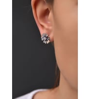 Papatya Silver 925 Ayar Gümüş Rodyum Kaplama Doğum Taşı Tohumlu Linum Çiçeği Küpe (Lacivert)