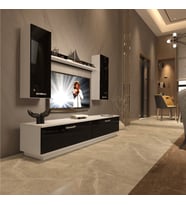 Decoraktiv Eko 5DB Slm Std Tv Ünitesi Tv Sehpası - Parlak Beyaz (Siyah - Beyaz)