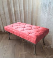 Kapitoneli Ayak Ucu Kapı Önü Antre Bench Puf Ceviz Ayak (90*45) (Pembe)