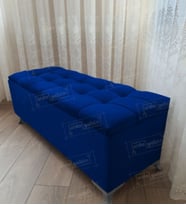 Çizgi Kapitoneli Sandıklı Puf Bench 120 cm Gümüş Ayak (Lacivert)