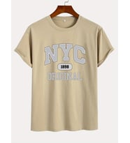 NYC Baskılı Unisex Oversize Tshirt (Bej)