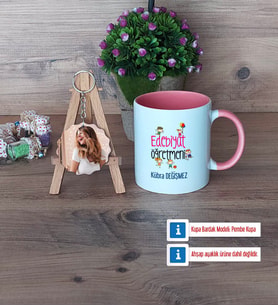 Edebiyat Öğretmeni Kupa Bardak Beyaz ve Fotoğraflı Ahşap Anahtarlık Hediye (Model 6)