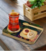 BK Gift Kişiye Özel Doğal Ahşap Kaşıklı Sunum Tabağı ve Heybeli Çay Bardağı Hediye Seti, Ev Hediyesi, Arkadaşa Hediye, Anneye Hediye, Doğum Günü Hediyesi (Model 19)