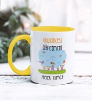 Kişiye Özel Okul Öncesi Öğretmeni Tasarımlı Kupa Bardak (Sarı)