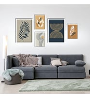 5'li Ahşap Lamine Çerçeveli Mdf Tablo Seti Modern Soyut Tasarım (Beyaz)