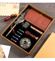 Kişiye Özel Hediye Retro Tüylü Dolma Kalem Mühür Ve Not Defteri Seti (Gri)
