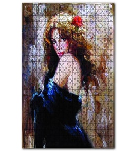 Cakapuzzle Siyah Elbiseli Sarışın Kadın Puzzle Yapboz MDF (Ahşap) (255 Parça)
