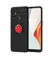 One Plus Nord N10 5G Kılıf Zore Ravel Yüzüklü Silikon Kılıf (Siyah-Kırmızı)