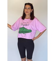 Kadın Zincir ve Taş Süslemeli Baskılı Kısa T-Shirt (Lila)