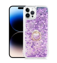 Apple iPhone 14 Pro Max Kılıf Milce Simli Pullu Yüzüklü Kılıf (Mor)