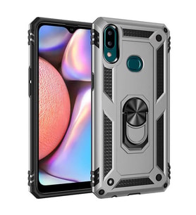 Samsung Galaxy A10S Uyumlu Kılıf Standlı Manyetik Yüzüklü Military Magnetic Ring Polycarbonate and TPU Case (Gri)