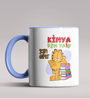 Kişiye Özel Garfield Kimya Öğretmeni Tasarımlı Siyah Renk Kupa  (Mavi)