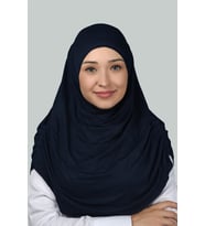 Hazır Türban Büzgülü Pileli Pratik Eşarp Tesettür Hijab - Namaz Örtüsü (Lacivert)