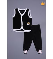 Babyhola Kadife Yelek Patikli Pantolon Unisex Bebek 2'li Set Siyah (Pembe)