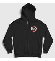 Presmono Unisex Gri Logo İblis Avcısı Anime Demon Slayer Kimetsu No Yaiba Fermuarlı Kapüşonlu Sweatshirt 308640tt (Siyah)