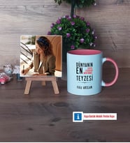 Teyzeye Hediye Fotoğraflı Dekoratif Taş, Kupa Bardak Beyaz Hediye (Model 6)