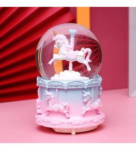 Atlı Karınca Orta Boy  Işıklı Müzikli Kar Küresi (Pembe)