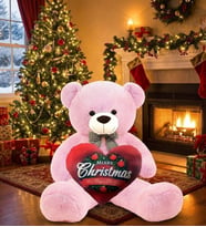 Christmas Temalı Kalp Yastık Hediyeli - Papyonlu Sevimli Peluş Şaşkın Ayı 80 cm - Sevgiliye Özel HEDİYE (Pembe) - Yılbaşı Özel