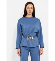 Modatalika Kadın Beli Kemerli Bluz Pantolon İkili Takım