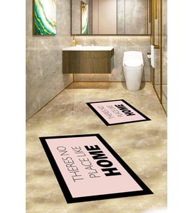 EVDEYA Baskılı Yıkanabilir Home Yazılı İkili Banyo Halısı Paspas Klozet Takımı, KLOZET-13-BEYAZ, (Pembe)