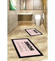 EVDEYA Baskılı Yıkanabilir Home Yazılı İkili Banyo Halısı Paspas Klozet Takımı, KLOZET-13-BEYAZ, (Pembe)