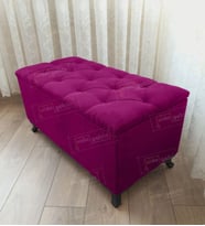 Lüks Sandıklı Kapitoneli Ayakucu Puf Bench 120 cm Siyah Ayak (Mor)