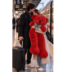 Pandamkee 140 Cm Sevgiliye Özel Hediyelik Ayı (Kırmızı)