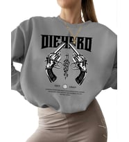 Sweatshirt bisiklet yaka 3 iplik şardonlu Sweatshirt unisex Bej kadın Ölümsüz tabanca Baskılı kalın (Gri)