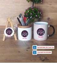 Love Yourself Hediye Sepeti Kalemlik, Kupa Bardak Sihirli, Ahşap Anahtarlık Hediye (Model 1)