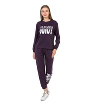 VISHENKA KADIN JUICY YAZI BASKILI 2 İPLİK ALT ÜST SWEATSHİRT TAKIM (Mürdüm)