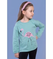 Toontoy Kız Çocuk Flamingo Baskılı Tişört (Yeşil)