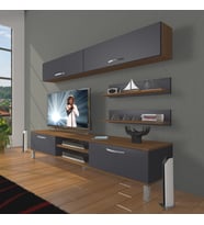 Decoraktiv Eko 5 Mdf Dvd Krom Ayaklı Tv Ünitesi Tv Sehpası (Antrasit - Ceviz)