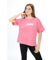 Kız Çocuk Yaka Ribanalı Yazı Baskılı T-Shirt 9-14 Yaş Lx5020 ANGELOS GIRLS (Gül Kurusu)