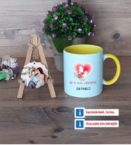 Anneler Günü Hediyesi Kupa Bardak Beyaz ve Fotoğraflı Ahşap Anahtarlık Hediye (Model 7)