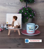 Mimara Hediye Fotoğraflı Dekoratif Taş, Ahşap Altlıklı Türk Kahvesi Fincanı Hediye (Model 6)