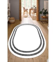 Dijital Baskılı Kaymaz Taban Yıkanabilir Oval Salon Halısı Mutfak Halısı Yolluk NDO-SD-299 (Gri)