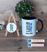 Babaya Hediye Kupa Bardak Kırmızı ve Ahşap Anahtarlık Hediye (Model 10)