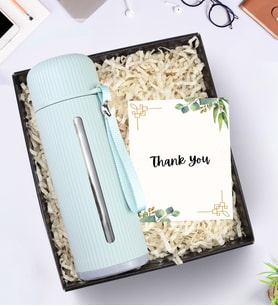 Hediye Kutusunda 500 ml Plastik Sargılı Cam Matara (Mavi)