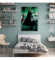 Metal Çerçeveli Temperli Cam Tablo Matrix Film Görseli (Gümüş)