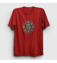 Presmono Unisex Beyaz Mosaic Sun Moon Güneş Ay T-Shirt 407988tt (Kırmızı)