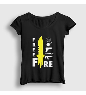 Presmono Kadın Haki Knife Free Fire T-Shirt 232801tt (Siyah)